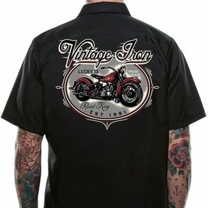 Lucky Thirteen 13 ROAD KING Work Shirt Biker NWT